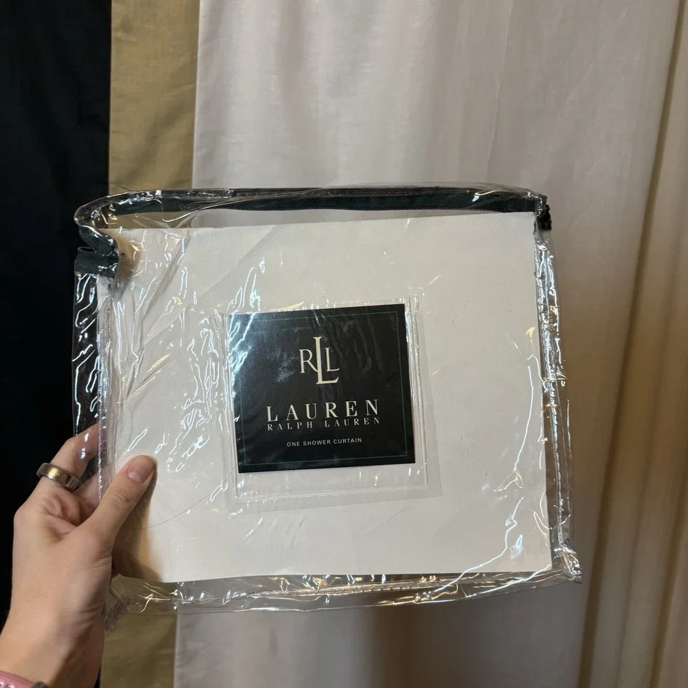 NEW Lauren Ralph Lauren Shower Curtain Linen Cotton Blend 72X72 White Colorblock